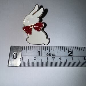 White Bunny Rabbit Red Bow Pin Brooch